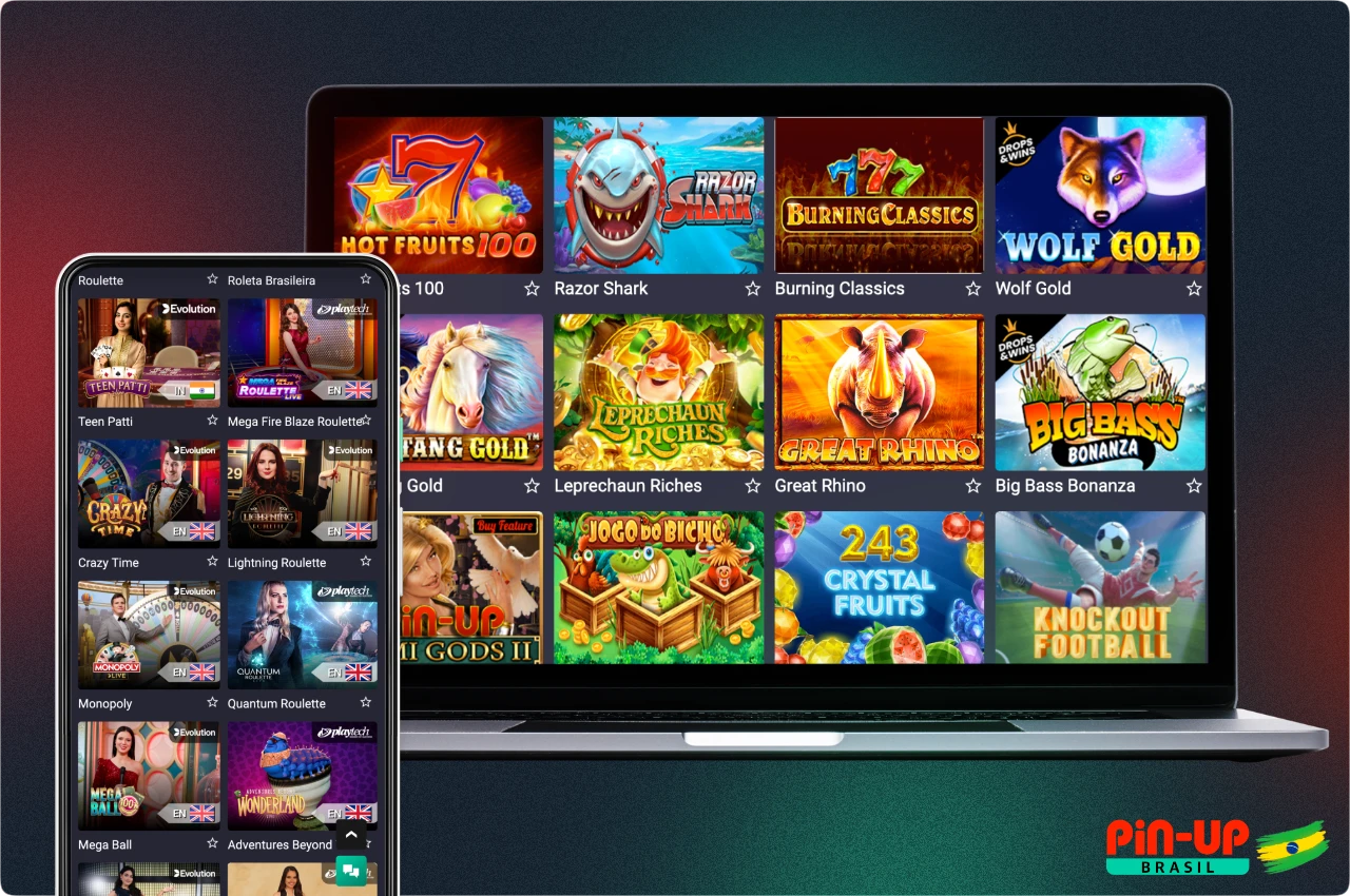 Há centenas de jogos disponíveis para jogadores brasileiros no PinUp Casino, incluindo jogos de dealer ao vivo