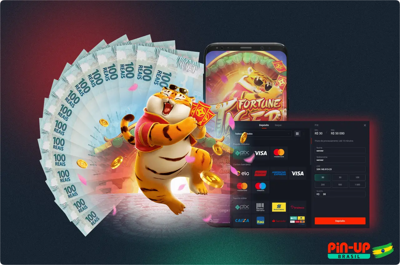 Os jogadores brasileiros podem fazer um depósito no site da Pin Up e jogar Fortune Tiger a dinheiro real